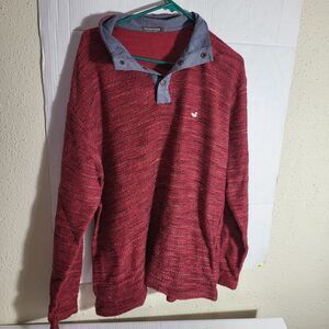 Men's Southern Marsh Red Woven Knitted Snap Closure Pullover-Medium